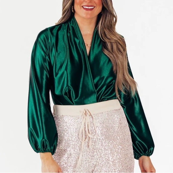 Nellie Mae Emerald Green Consequences Bodysuit, Size 2XL, Sleek Satin Holiday - Picture 4 of 8